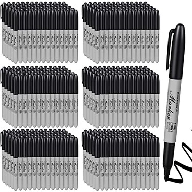 Thenshop 300 Pack Black Permanent Markers Bulk Fine Point Permanent Marker Quick Drying Waterproof Pens for Doodling Writing Marking Classroom Work on Wood Metal Stone Glass Office School Supplies