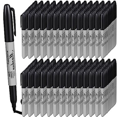 Thenshop 600 Pack Black Permanent Markers Bulk Fine Point Permanent Marker Quick Drying Waterproof Pens for Doodling Writing Marking Classroom Work on Wood Metal Stone Glass Office School Supplies