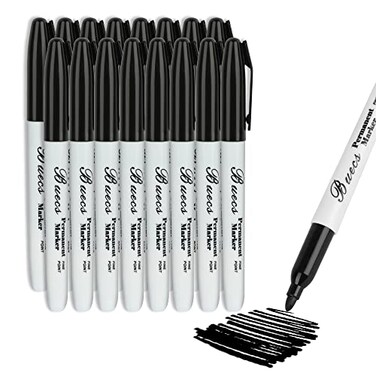 Buecs Permanent Markers 128 Count Black Permanent Markers Fine Point Waterproof Smear Proof Markers Quick Drying Office Supplies for School Office Home
