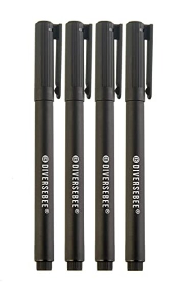 DIVERSEBEE Fine Tip Permanent Pens 4 Pack Quick Dry Markers Transparent Sticky Notes Writing Pens Office School Art Supplies Black Oil Based Fineliners