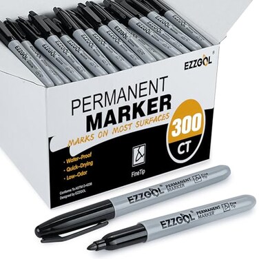 Ezzgol Permanent Markers Bulk 300 Pack Fine Tip Black Permanent Markers Waterproof Markers Premium Smear Proof Pens Quick Drying Office Supplies for School Office Home