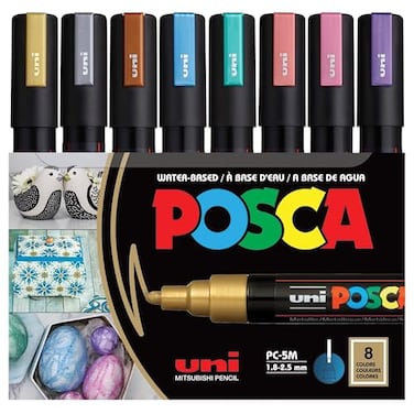 posca Markers Set 8 Medium Paint Markers 5M Metallic Tones Gold Silver Bronze Blue Green Red Pink Violet