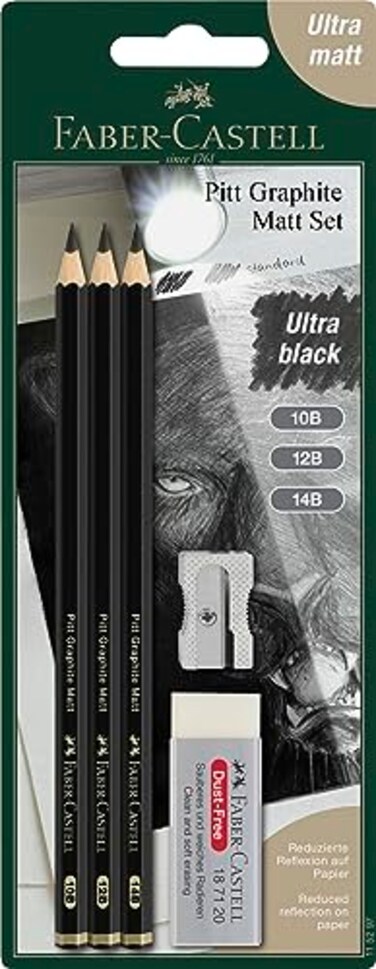 Faber-Castell FaberCastell 3 Count Pitt Graphite Matte Tin 10B 12B 14B Matte Black Graphite Pencils