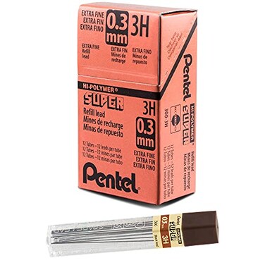 Pentel Super HiPolymer Lead 03mm Extra Fine 3H 12 PcsTube Box of 12 3003H