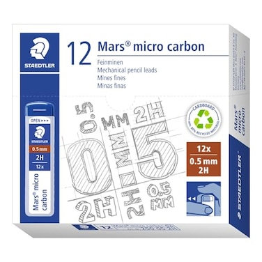 STAEDTLER Mars Micro Carbon Mechanical Pencil Refills Tube of 12 05mm Pack of 12 Tubes 2B Soft Fine Point Graphite Leads 250 052B