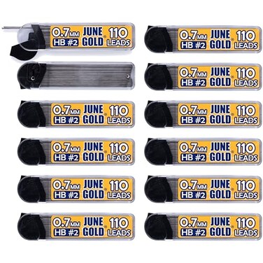 June Gold 1320 Pieces 07 mm HB 2 Lead Refills 12 Dispensers 110 Pieces Per Dispenser Medium Thickness Break Resistant LeadGraphite