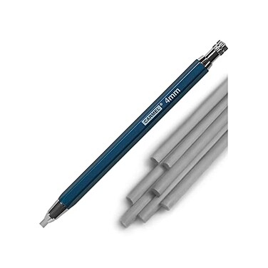 Carmel 4mm Mechanical Grease Pencil 25 Lead Refills Silver Clutch Pencil with Thick Waxy Leads 4mm Lead Holder for Drawing Wax Pencil for Holding Soft Greasy Leads Mechanical China Marker