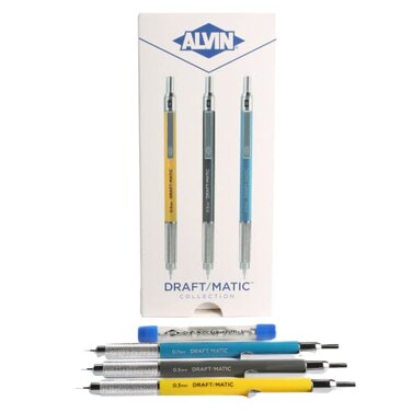 Alvin DraftMatic Mechanical Pencil 3 Pack Stainless Steel Drawing and Design Tools Great for Drafting Architecture Engineering and Art Includes 03mm 05mm and 07mm