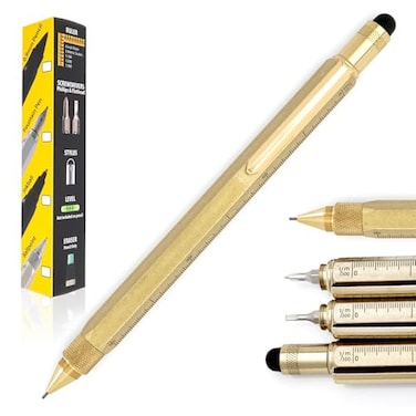 Monteverde USA 9in1 Tool Mechanical Pencil in Brass HandMachined Multifunctional Pencil with Stylus Screwdrivers Ruler and Eraser Exclusive Collection Ideal Gift for Engineers