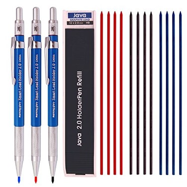 Morning glory 20 mm Lead Holder Pen Mechanical Pencil for Draft DrawingCarpenterCrafting Art Sketching Sharpener Pack of 3 Pens 20mm Lead 1 TubeRed 4Blue 4 Black 412 Box packing