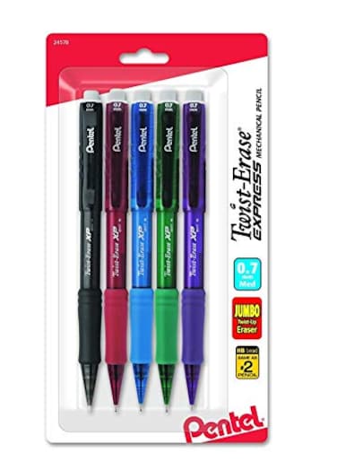 Pentel TwistErase Express Mechanical Pencil 07mm Medium Line Assorted Fashion Colors Pack of 5 QE417FBP5M