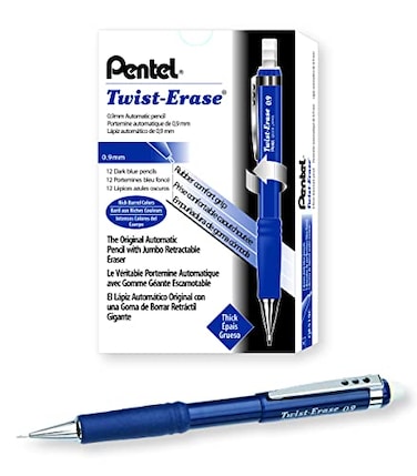 Pentel TwistErase III Mechanical Pencil 09mm Blue Barrel Box of 12 QE519C