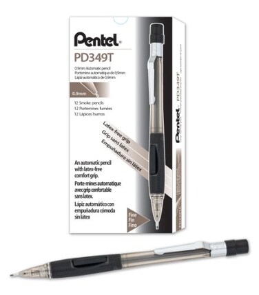 Pentel Quicker Clicker Mechanical Pencil 09mm Transparent Black Barrel Box of 12 PD349TA