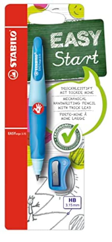 STABILO EASYergo 315 Ergonomic Mechanical Pencil RightHanded Pack of 1 Light BlueDark Blue with Sharpener