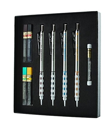 Pentel Arts GraphGear 1000 Mechanical Pencil Premium Gift Set with Refill Leads Erasers PG1000BXSET