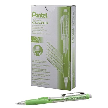 Pentel TwistErase CLICK Mechanical Pencil 07mm CLEAR Barrel Lime Green Grip 12 pack PD277TK