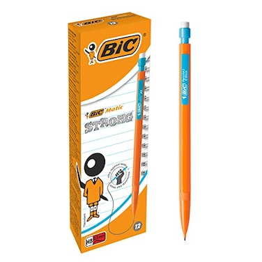 BIC Matic HB Mechanical Pencils and Eraser Assorted Barrel Colours with Fine Point 09 mm Pack of 12 YellowOrangeWhitePink