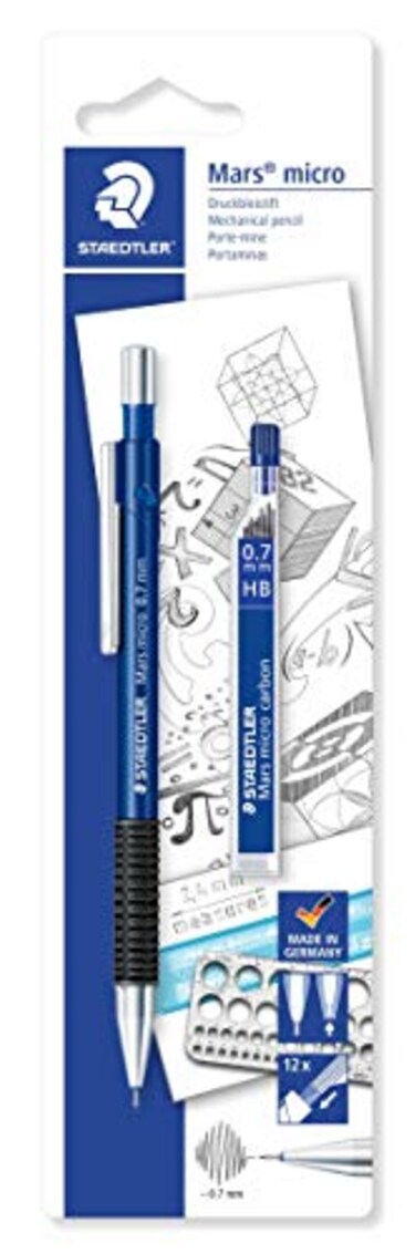 STAEDTLER 7757BK25DA Mars Micro Mechanical Pencil 07mm Blistercard of 1 12 Lead Refills