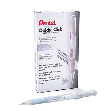 Pentel Quick Click Mechanical Pencil 05mm Fine Gray Barrel Box of 12 Pencils PD215N
