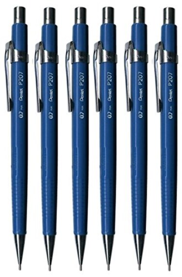 Pentel 07mm P207 Blue P200 Series Automatic Mechanical Draughting Pencil Refillable Lead Eraser P207C Pack Of 6