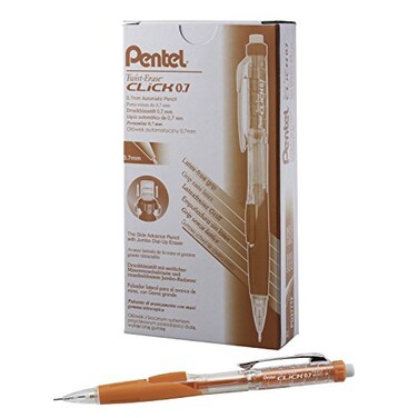 Pentel TwistErase CLICK Mechanical Pencil 07mm CLEAR Barrel Orange Grip 12 pack PD277TF