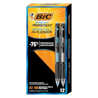 BIC Break Resistant Mechanical Pencils with Erasers No 2 Medium Point 07 mm School Supplies for Students and Teachers 12Count Pack