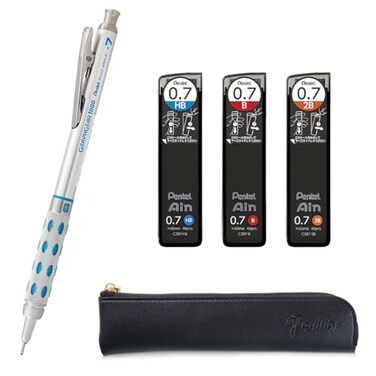 QULLITY Graph Gear 1000 Mechanical Drafting Pencil Ain HBB2B leads original Black slim pen case 07mm