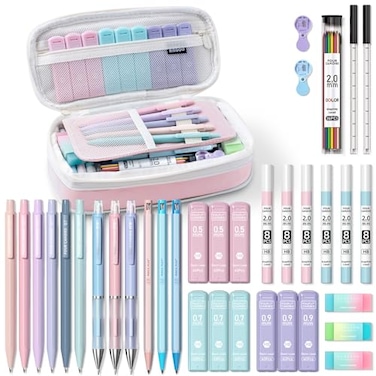 Four Candies 36PCS Aesthetic School Supplies Mechanical Pencils 05mm 07mm 09mm 20mm with 624PCS Lead Refills Cute Mechanical Pencils for Writing Drawing Drafting Pink