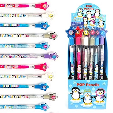 TINYMILLS 24 Pcs Penguins Multi Point Stackable Push Pencil Assortment with Eraser for Winter Themed Party Favor Ice Skating Party Favors Classroom Rewards Carnival Prizes
