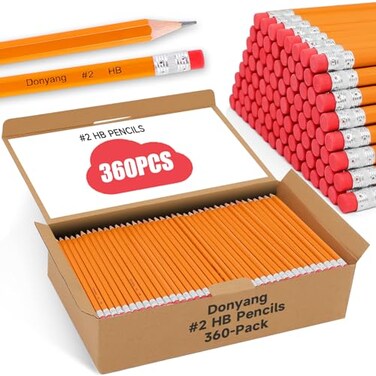 Donyang 360 Pack 2 Pencils Bulk PreSharpened Number 2 HB Yellow Pencils with Erasers for Writing Drawing Sketching Back to School Supplies Teacher Essentials Office Accessories Art Supplies for Adults