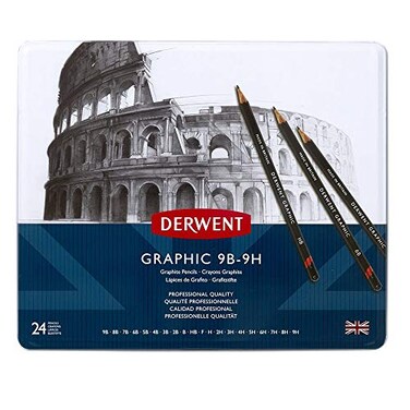 Derwent 34202 Graphic Full Set Graphite Drawing Pencils Professional Quality 9B9H BlackSet of 24