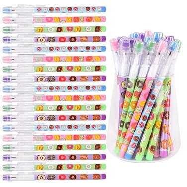 Kolewo4ever 48pcs HB Donuts Pencils Kawaii Cute Multipoint Pencil Push Translucent Non Sharpening Stackable Pencils Pop Up Plastic Pencil for Classroom Rewards Carnival Prizes Donuts