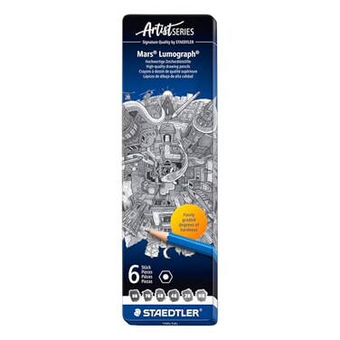 Staedtler Lumograph Graphite Drawing and Sketching Pencils 100G6 Set of 6 Degrees in an Attractive Storage Tin 100G6
