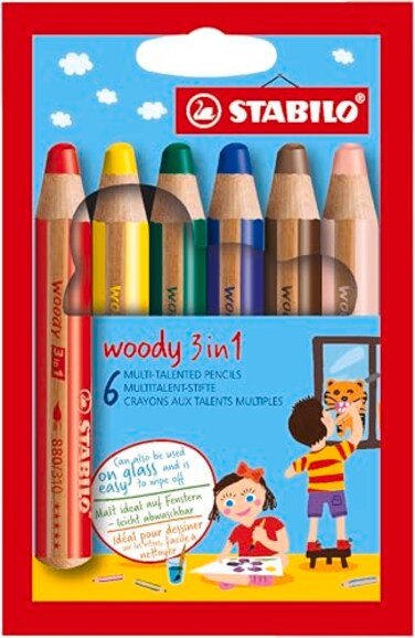 STABILO MultiTalented Pencil woody 3 in 1 Pack of 6 Assorted Colors