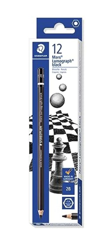 Staedtler Mars Lumograph Black Art Pencils Presharpened 2B Artist Pencils Box of 12 100B2B