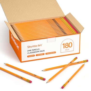 Shuttle Art WoodCased 2 HB Pencils 180 Pack Sharpened Yellow Pencil with Erasers Bulk Pack Graphite Pencils for School and Teacher Supplies Writing Drawing and Sketching