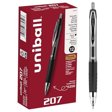 Uni-Ball uniball 207 Retractable Gel Pens Medium Point 07mm Black 12 Pack