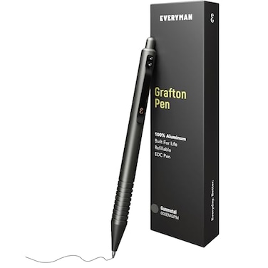Everyman Gunmetal Grafton Full Click Refillable 07mm Gel Ink Pen Sleek Anodized Aluminum EDC Pen with Deep Grooved Grip Smooth Writing Pocket Pen for Office Travel Gifting Daily Use