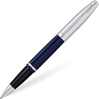Cross Calais Refillable Rollerball Pen Presented in a Luxury Gift Box Medium Point Black Ink Chrome Blue