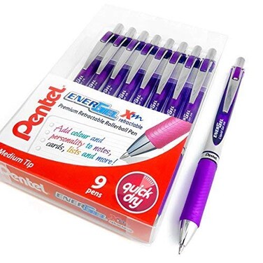 ENERGEL Pentel XM BL77 Retractable Liquid Gel Ink Pen 07mm 52 Recycled Wallet of 9 Purple