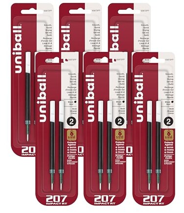 Uni-Ball uniball Gel uniball Impact RT Retractable Pen Refills Bold Point Black Ink Pack of 2 6 Packs