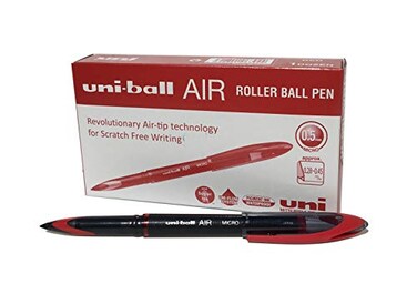 Uni-Ball uniball UB188Micro Fountain Pen Tip 05mm Air Rollerball Pens Red Gel 12 Pack