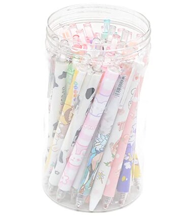 YIKANGHENG 30 Pcs Fine Point Cute Pens With a Pen Holder 05mm 30 Different Random Styles Black Ink Kawaii Gel Pens for Office Study Gift and Home Supplies 30