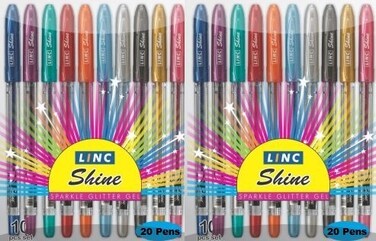 Linc Shine Sparkle Glitter Gel Pen Pack of 2 20 Pens Extra Sparkle Shine