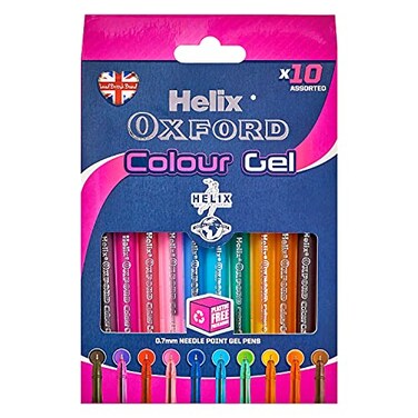 Helix Oxford Colour Gel Pens x10 Pack Assorted Colours with Plastic Free Packaging 10 Count Pack of 1