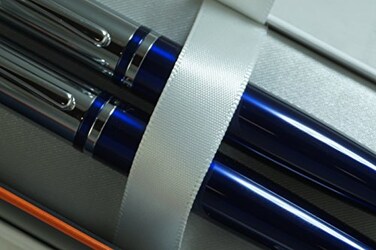 Cross Midnight Blue polished Appointments and Cross signature mid Band Calaise Selectip Black Gel Ink Rollerball pen and Ballpoint Pen set