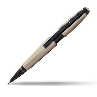 Cross Edge Matte Hazelnut Lacquer Gel Rollerball Pen Black Ink Elegant Accessory for Smooth Writing Capless SlideOpen SnapShut Design Ergonomic Shape Comfortable Grip Ideal Gift