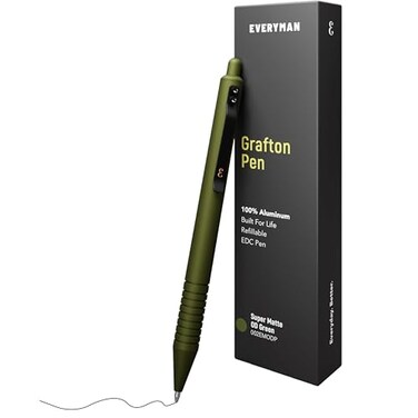 Everyman OD Green Grafton Super Matte Full Click Refillable Gel Pen Durable EDC Writing Tool with Deep Grip Smooth 07mm Ink Flow for Daily Use Notes Journaling and Office Essentials