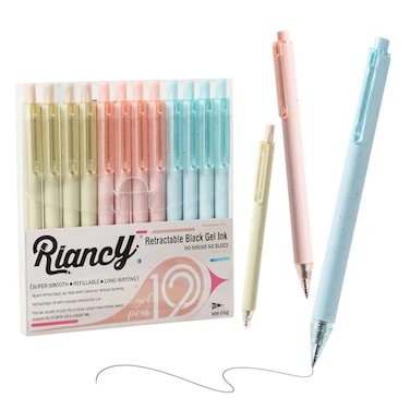 RIANCY Gel Pens for Note Taking 12PCS Black Ink Fine Point Pen Black Gel Pens Quick Dry Ink 05mm Smooth Writing Pen for Home Office Art Back to School Supplies Mixed