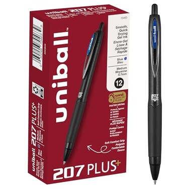 Uni-Ball Uniball 207 Plus Retractable Gel Pens 12 Pack 07mm Blue